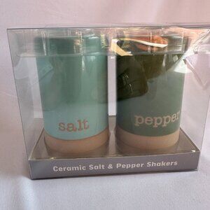 Ceramic Salt & Pepper Shakers Green/Beige